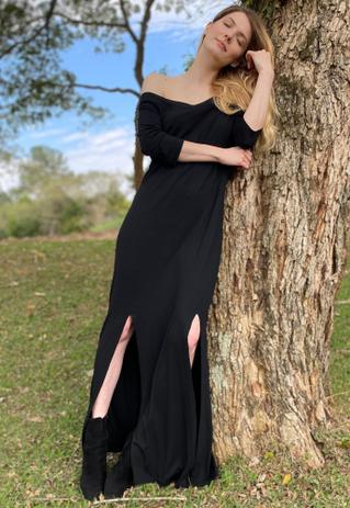 vestido longo preto gg