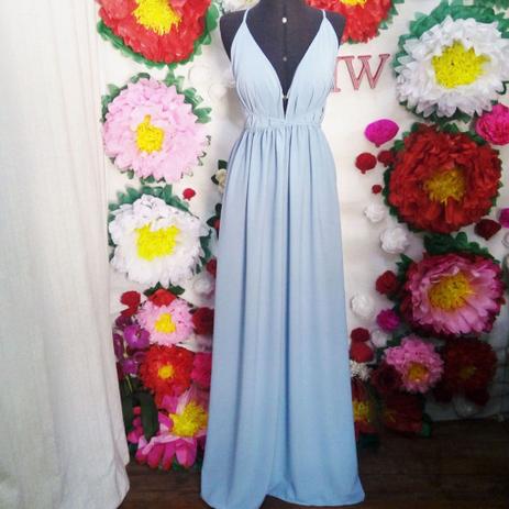 Vestido Longo Atena Sem Fenda Decote Azul Claro com Bojo - Ateliê my way Menor preço em Vestido Longo Atena Sem Fenda Decote Azul Claro com Bojo - Ateliê my way