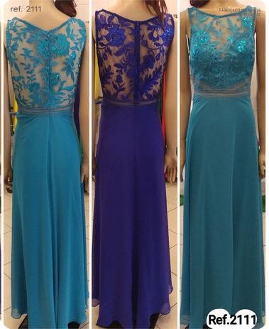 Vestido longo de festa azul royal e turquesa - Ref. 2111 - Seuvestido