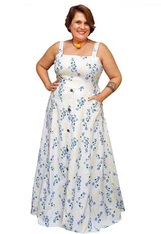 vestido longo plus size estampado