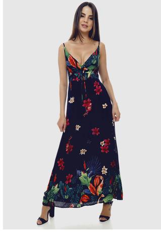 vestido de viscose azul marinho