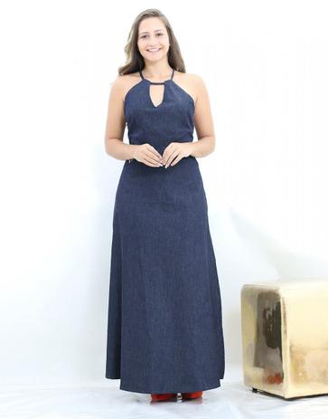 Vestido Longo Jeans Fenda Lateral sem Manga - Black jeans Menor preço em Vestido Longo Jeans Fenda Lateral sem Manga - Black jeans