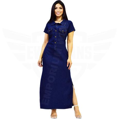 vestido longo jeans com manga