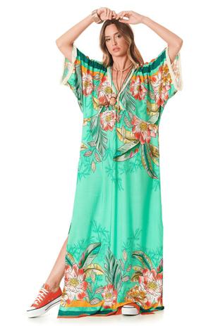 Vestido Longo Verde Estampa Digital Floral Yacamim -