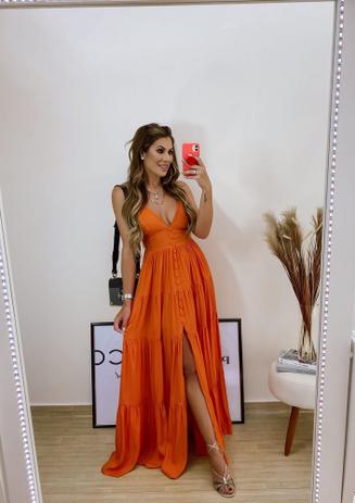 vestido longo laranja