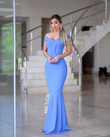 vestido de formatura sereia azul