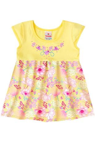 Vestido Manga Curta Bebê Menina Amarelo - Brandili Menor preço em Vestido Manga Curta Bebê Menina Amarelo - Brandili