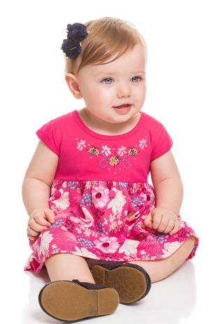Vestido Manga Curta Bebê Menina Pink - Brandili Menor preço em Vestido Manga Curta Bebê Menina Pink - Brandili
