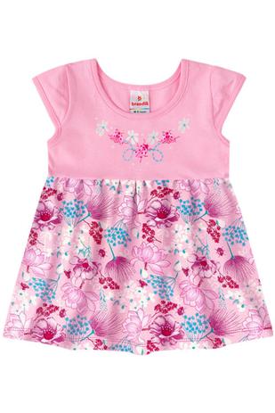Vestido Manga Curta Bebê Menina Rosa - Brandili Menor preço em Vestido Manga Curta Bebê Menina Rosa - Brandili