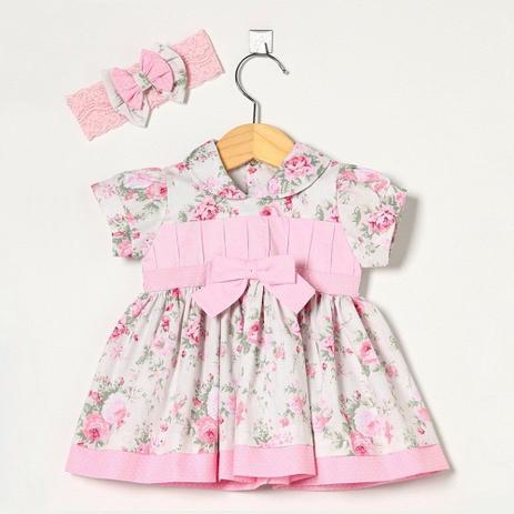 Vestido Manga Curta Floral Laço com Faixa - Tieloy baby Menor preço em Vestido Manga Curta Floral Laço com Faixa - Tieloy baby