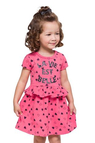 Vestido Manga Curta Infantil Menina Rosa - Brandili Menor preço em Vestido Manga Curta Infantil Menina Rosa - Brandili