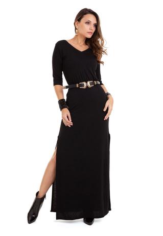 vestido preto longo com manga longa