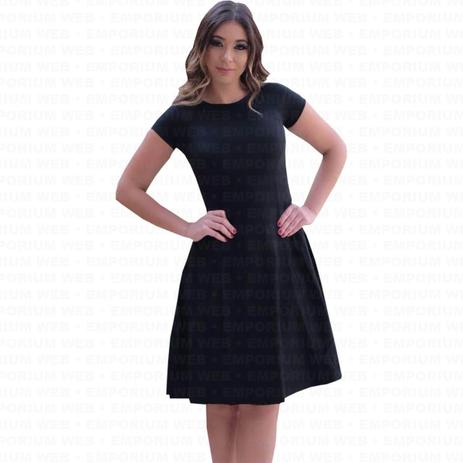Vestido Midi Evasê Moda Evangélica Manga Curta - Preto - Ewf é boa?