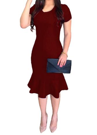 Vestido tubinho midi social moda evangélica feminino zig zag - R$ 119.99,  cor Vermelho #138843, compre agora | Shafa