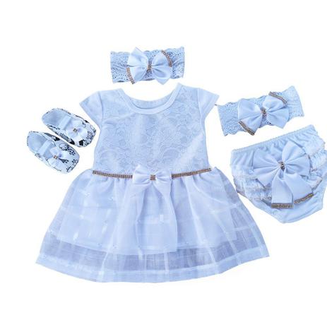 Vestido Para Bebê Renda Baby Kit 5 Peças Luxo Branco - Jf Rei Produtos
