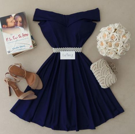 vestido azul royal curto rodado