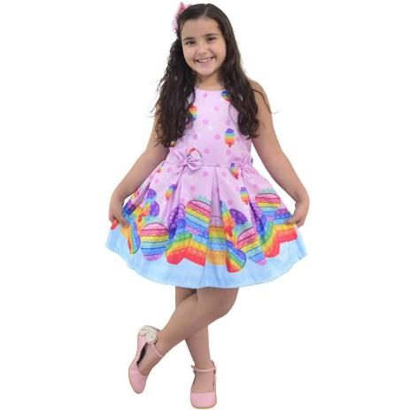 Vestido tema Pop It Fidget Toy - Popts - Moderna Meninas Menor preço em Vestido tema Pop It Fidget Toy - Popts - Moderna Meninas