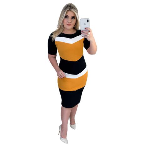 Vestidos Tricolor V  Tubinho Mídi Moda Evangélica e Executiva - Larissa Modas é boa?