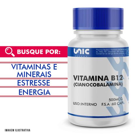 Vitamina b12 (cianocobalamina) 500mcg 60 caps - Unicpharma Menor preço em Vitamina b12 (cianocobalamina) 500mcg 60 caps - Unicpharma