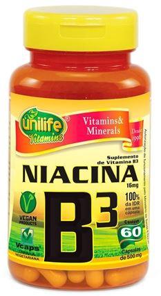 Vitamina B3 - Niacina 500 MG - 60 Capsulas - Unilife Menor preço em Vitamina B3 - Niacina 500 MG - 60 Capsulas - Unilife