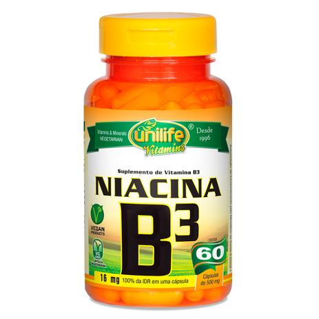 Vitamina B3 Niacina (500mg) 60 Cápsulas Vegetarianas - Unilife Menor preço em Vitamina B3 Niacina (500mg) 60 Cápsulas Vegetarianas - Unilife