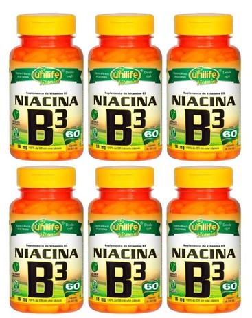 Vitamina B3 Niacina 60 Cápsulas 500mg Unilife - Kit 6 unidades -