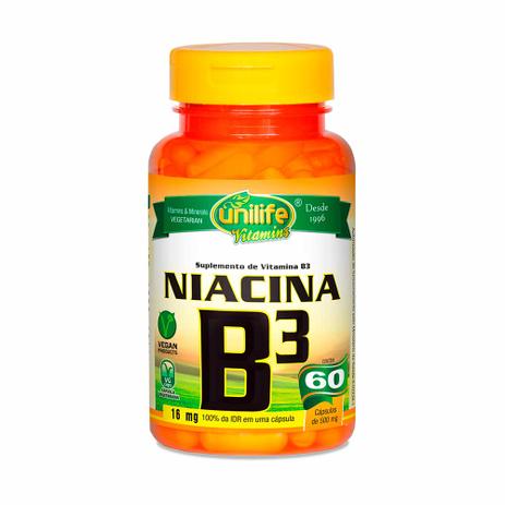 Vitamina B3 Niacina - Unilife - 60 Cápsulas de 500mg Menor preço em Vitamina B3 Niacina - Unilife - 60 Cápsulas de 500mg