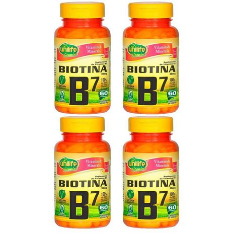 Vitamina B7 (Biotina) - 4x 60 Cápsulas - Unilife Menor preço em Vitamina B7 (Biotina) - 4x 60 Cápsulas - Unilife