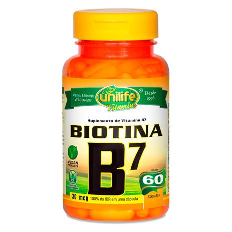 Vitamina B7 Biotina (500mg) 60 Cápsulas Vegetarianas - Unilife Menor preço em Vitamina B7 Biotina (500mg) 60 Cápsulas Vegetarianas - Unilife