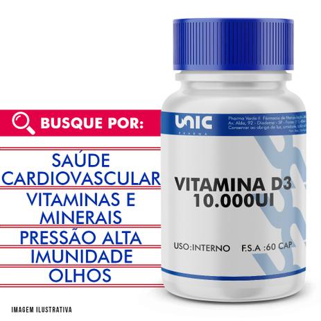 Vitamina d3 10.000ui 60cáps - Unicpharma Menor preço em Vitamina d3 10.000ui 60cáps - Unicpharma