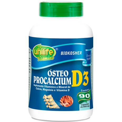Vitamina D3 Cálcio e Magnésio Ósteo Procalcium 90 cápsulas de 950mg - Unilife Menor preço em Vitamina D3 Cálcio e Magnésio Ósteo Procalcium 90 cápsulas de 950mg - Unilife