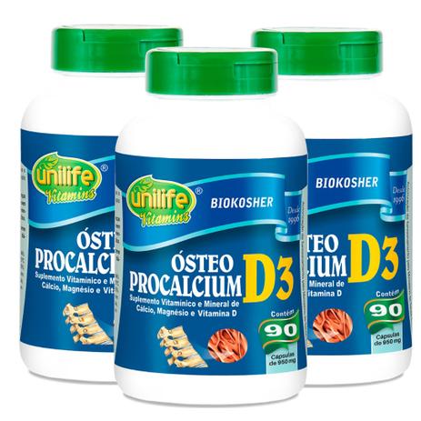 Vitamina D3 Cálcio e Magnésio Ósteo Procalcium Kit com 3 frascos - Unilife Menor preço em Vitamina D3 Cálcio e Magnésio Ósteo Procalcium Kit com 3 frascos - Unilife