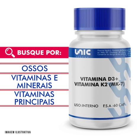 Vitamina d3 + vitamina k2 (mk-7) 60 cáps - Unicpharma Menor preço em Vitamina d3 + vitamina k2 (mk-7) 60 cáps - Unicpharma