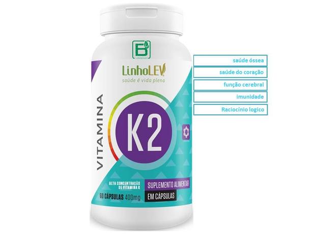 Vitamina K2 - 400mg - 60 cáps - Linho lev Menor preço em Vitamina K2 - 400mg - 60 cáps - Linho lev