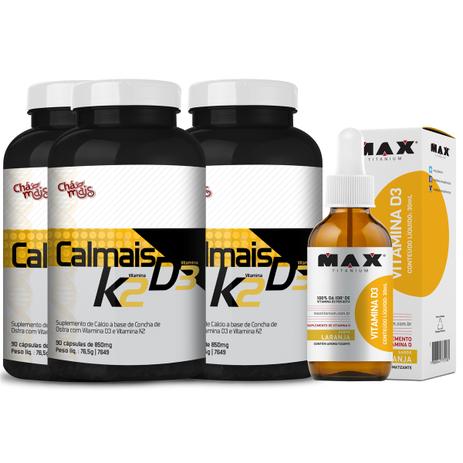 Vitamina K2 D3 Kit com 3 Frascos + Vitamina D3 Gotas 30ml - Chá mais Menor preço em Vitamina K2 D3 Kit com 3 Frascos + Vitamina D3 Gotas 30ml - Chá mais