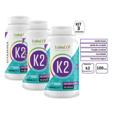 Vitamina K2 (menaquinona-7) - 60cp combo 3unidades - Linho lev Menor preço em Vitamina K2 (menaquinona-7) - 60cp combo 3unidades - Linho lev