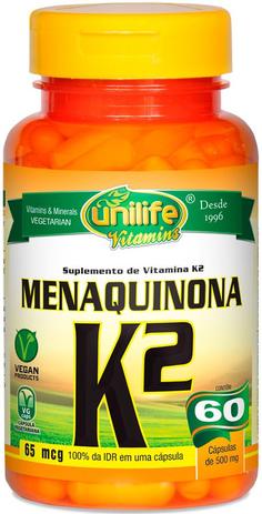 Vitamina K2 Menaquinona Unilife 60 Cápsulas 500mg Menor preço em Vitamina K2 Menaquinona Unilife 60 Cápsulas 500mg