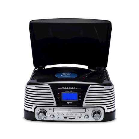 Vitrola Raveo Harmony - Toca-discos, CD, Bluetooth, USB, SD e Rádio FM Menor preço em Vitrola Raveo Harmony - Toca-discos, CD, Bluetooth, USB, SD e Rádio FM