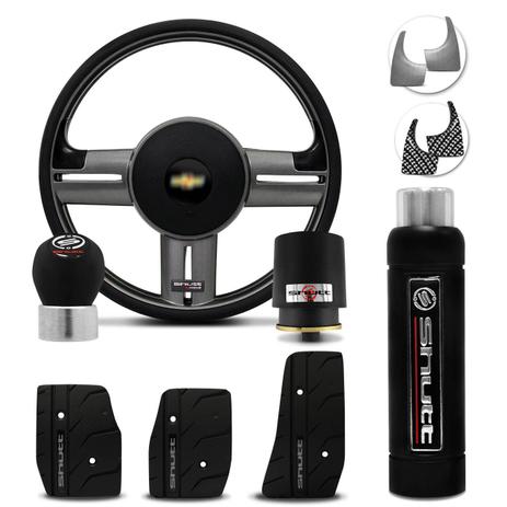 Volante Esportivo Corsa Vectra Grafite + Pedaleira Manopla Cambio Freio Mão Preta Shutt Menor preço em Volante Esportivo Corsa Vectra Grafite + Pedaleira Manopla Cambio Freio Mão Preta Shutt