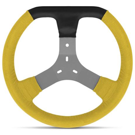 Volante Esportivo Kart Universal Preto e Amarelo sem Cubo Revestimento em Camurça - Musicall Menor preço em Volante Esportivo Kart Universal Preto e Amarelo sem Cubo Revestimento em Camurça - Musicall