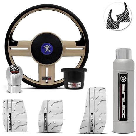 Volante Esportivo Shutt Bege Peugeot 206 207 307 2004 a 2012 + Pedaleira Manopla Freio mão Prata Menor preço em Volante Esportivo Shutt Bege Peugeot 206 207 307 2004 a 2012 + Pedaleira Manopla Freio mão Prata