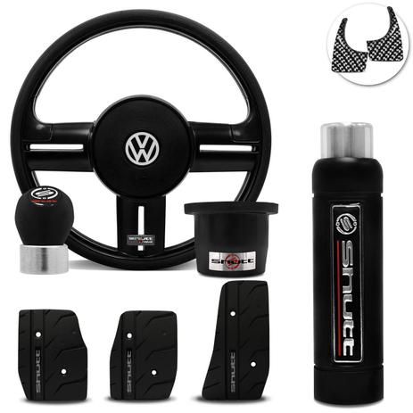 Volante Esportivo Shutt Black Gol Fusca Saveiro 77 a 87 + Pedaleira Manopla cambio Freio Mão Preta Menor preço em Volante Esportivo Shutt Black Gol Fusca Saveiro 77 a 87 + Pedaleira Manopla cambio Freio Mão Preta