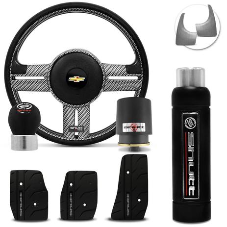 Volante Esportivo Shutt Carbon Corsa Vectra Astra 99 a 12 + Pedaleira Manopla Cambio Freio Mão Preta Menor preço em Volante Esportivo Shutt Carbon Corsa Vectra Astra 99 a 12 + Pedaleira Manopla Cambio Freio Mão Preta