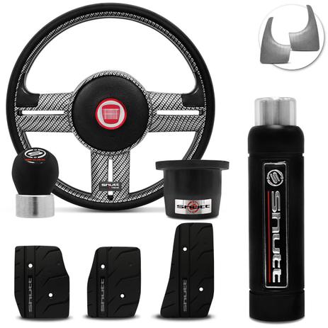 Volante Esportivo Shutt Carbon Uno Tempra Fiorino 91 a 01 + Pedaleira Manopla Cambio Freio Mão Preta Menor preço em Volante Esportivo Shutt Carbon Uno Tempra Fiorino 91 a 01 + Pedaleira Manopla Cambio Freio Mão Preta