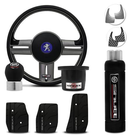 Volante Esportivo Shutt Grafite Peugeot 206 207 04 a 12 + Pedaleira Manopla Cambio Freio Mão Preta Menor preço em Volante Esportivo Shutt Grafite Peugeot 206 207 04 a 12 + Pedaleira Manopla Cambio Freio Mão Preta