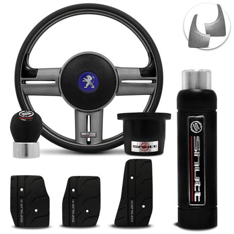 Volante Esportivo Shutt Grafite Peugeot 206 207 307 2004 a 2012 + Pedaleira Manopla Cambio Freio mão Menor preço em Volante Esportivo Shutt Grafite Peugeot 206 207 307 2004 a 2012 + Pedaleira Manopla Cambio Freio mão