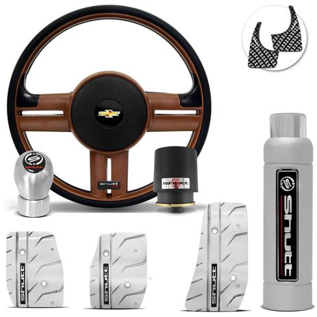 Volante Esportivo Shutt Marrom Cubo Corsa Montana Vectra 99 a 12 + Pedaleira Manopla Freio mão Prata Menor preço em Volante Esportivo Shutt Marrom Cubo Corsa Montana Vectra 99 a 12 + Pedaleira Manopla Freio mão Prata