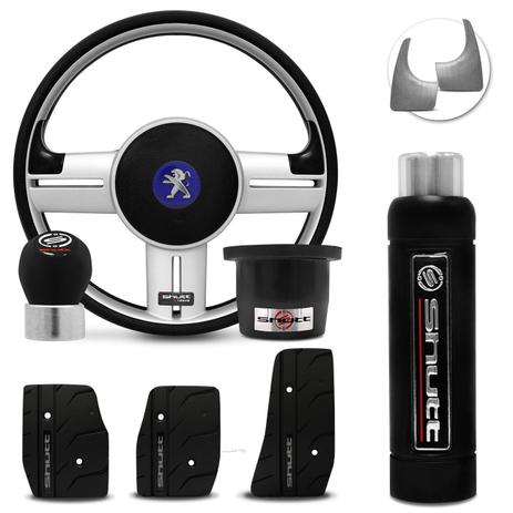Volante Esportivo Shutt Prata Peugeot 206 306 207 04 a 12 + Pedaleira Manopla Cambio Freio Mão Preta Menor preço em Volante Esportivo Shutt Prata Peugeot 206 306 207 04 a 12 + Pedaleira Manopla Cambio Freio Mão Preta