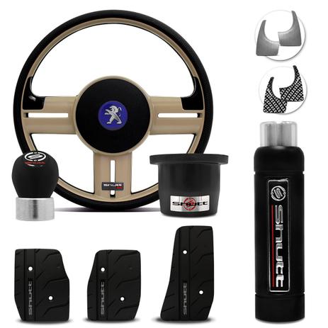 Volante Esportivo Shutt Rallye Bege Peugeot 206 04 a 10 + Pedaleira Manopla Cambio Freio Mão Preta Menor preço em Volante Esportivo Shutt Rallye Bege Peugeot 206 04 a 10 + Pedaleira Manopla Cambio Freio Mão Preta