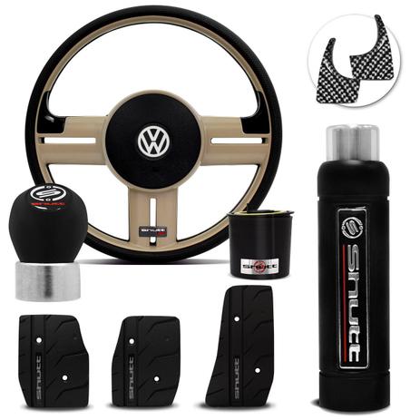 Volante Shutt Rallye Slim RS Bege Gol Saveiro Parati 80 a 95 + Pedaleira Manopla Cambio Freio mão Menor preço em Volante Shutt Rallye Slim RS Bege Gol Saveiro Parati 80 a 95 + Pedaleira Manopla Cambio Freio mão